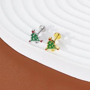 أقراط متدلية من الفولاذ المقاوم للصدأ بتصميم شجرة عيد الميلاد والثلج والأيل للنساء، مجوهرات ثقب الأذن بالجملة - Product Image 2