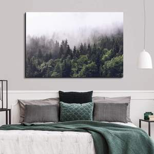 Lienzo de árbol de pino personalizado, arte de pared, bosque brumoso, paisaje de montaña, pintura impresa a pedido, sin impuestos, decoración del hogar - Product Image 5