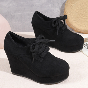 Nuovi tacchi alti <span class=keywords><strong>con</strong></span> <span class=keywords><strong>zeppa</strong></span> <span class=keywords><strong>con</strong></span> lacci per scarpe da donna che aumentano l'altezza e versatili - Product Image 3