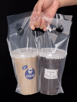 Sacs en plastique transparents pour emporter café, soupe, bubble tea, avec poignée, pour livraison, porte-bubble tea