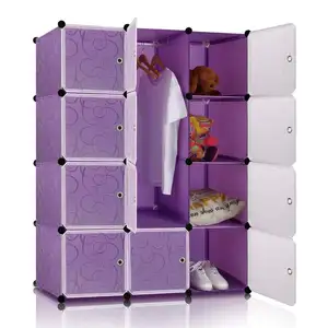 Blue Cute Closet Storage Plastic Cabinet Cube Shelf Baby Wardrobe Diy Modular Kids