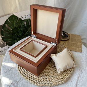 Brown Leather <b>Watch</b> Box Single Slot Luxury <b>Watch</b> Gift <b>Case</b> with White Stitching Layered Interior Custom Wholesale - Product Image 5