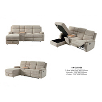 Canapé sectionnel multifonctionnel moderne avec fauteuil inclinable manuel, chaise longue avec rangement et table console centrale avec porte-gobelets, ensemble de canapés en tissu