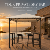 Pavillon moderne en acier 8x8 pieds avec comptoirs/étagères doubles intégrés, résistant à la corrosion pour terrasse/loisirs en plein air, commande en gros