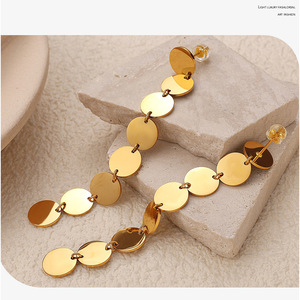 ต่างหูทรงรีทรงเรขาคณิต 18K ทองชุบไทเทเนียมเหล็กพู่ยาวเครื่องประดับแฟชั่นปาร์ตี้ EH884 - Product Image 3