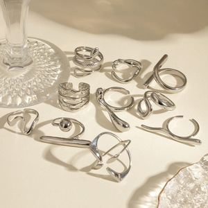 Geometric Stainless Steel Accent <b>Ring</b> Set Unisex Fashion Jewelry Gift <b>Open</b> Design Titanium Steel <b>Rings</b> - Product Image 4