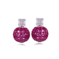 Boucles d'oreilles boule de bijoux en argent sterling 925 pour femmes, modèle à la mode, boucles d'oreilles en diamant de corindon rouge