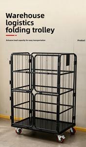 Chariot de transport pliable robuste, poids net 45 kg, acier de 1,0 mm d'épaisseur, 360° °   Roulettes à frein pour la logistique des supermarchés - Product Image 2