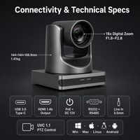 Kamera PTZ 4K 30fps 1080P60 12x Optical 16x Digital Zoom 72.5 Sudut Lebar Pelacakan AI USB Video Conferencing Ruang Rapat