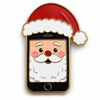 Broche personnalisée en forme de téléphone, épinglette de Noël festive, badge métallique de Père Noël, cadeau OEM, épinglette émaillée de Noël en gros