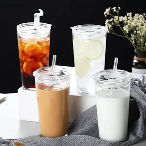 Glass Mug With Straw Mug Cup Tumbler High Borosilicate Glass For Beer Coffee Beverage With Glass New Straw And Lid Modern Product Ideas 2023 550ml