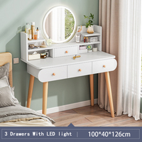 Coiffeuse moderne à LED avec pieds en bois MDF et tiroirs miroir, pliable, pour chambre et hôtel, mobilier de gros