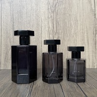 Botol Parfum Heksagonal Kaca Hitam Modern 30ml/50ml/100ml Atomizer Semprot Halus Kemasan Mewah dengan Hot Stamping