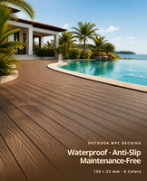 Planches de terrasse en composite WPC pour extérieur, 150x23mm, imperméables, antidérapantes, faciles à installer, à emboîtement, creuses, pour jardin