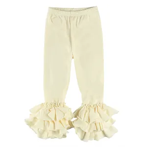 Calças leggings infantis de algodão, perneiras para bebês com babado, cores pastéis, venda quente e sólida, serviço infantil de oem, 3 peças