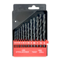 Jeu de forets hélicoïdaux HSS en oxyde DIN338, longueur standard, pour le perçage du bois, 13 pièces, noirs, queue ronde, boîte en plastique, garantie 3 ans