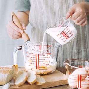 Vente directe d'usine Nouvelle conception Tasses à mesurer en <span class=keywords><strong>verre</strong></span> écologiques compatibles micro-ondes 250 ml Outil de pâtisserie de cuisine - Product Image 4