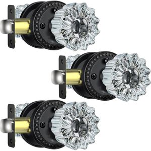 Calzibeno – poignées de porte en cristal, lot de 3, noir mat, avec serrure, pour salle de bain, chambre à coucher, design traditionnel vintage - Product Image 1