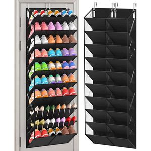 Organisateur de chaussures à suspendre sur la porte, 40 poches, noir, rangement suspendu pour placard, avec poches transparentes - Product Image 4