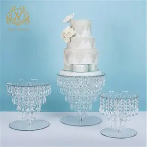 Hot Selling Clear Crystal Curtain Cake Stand Wedding Round Acrylic Dessert Table Decoration