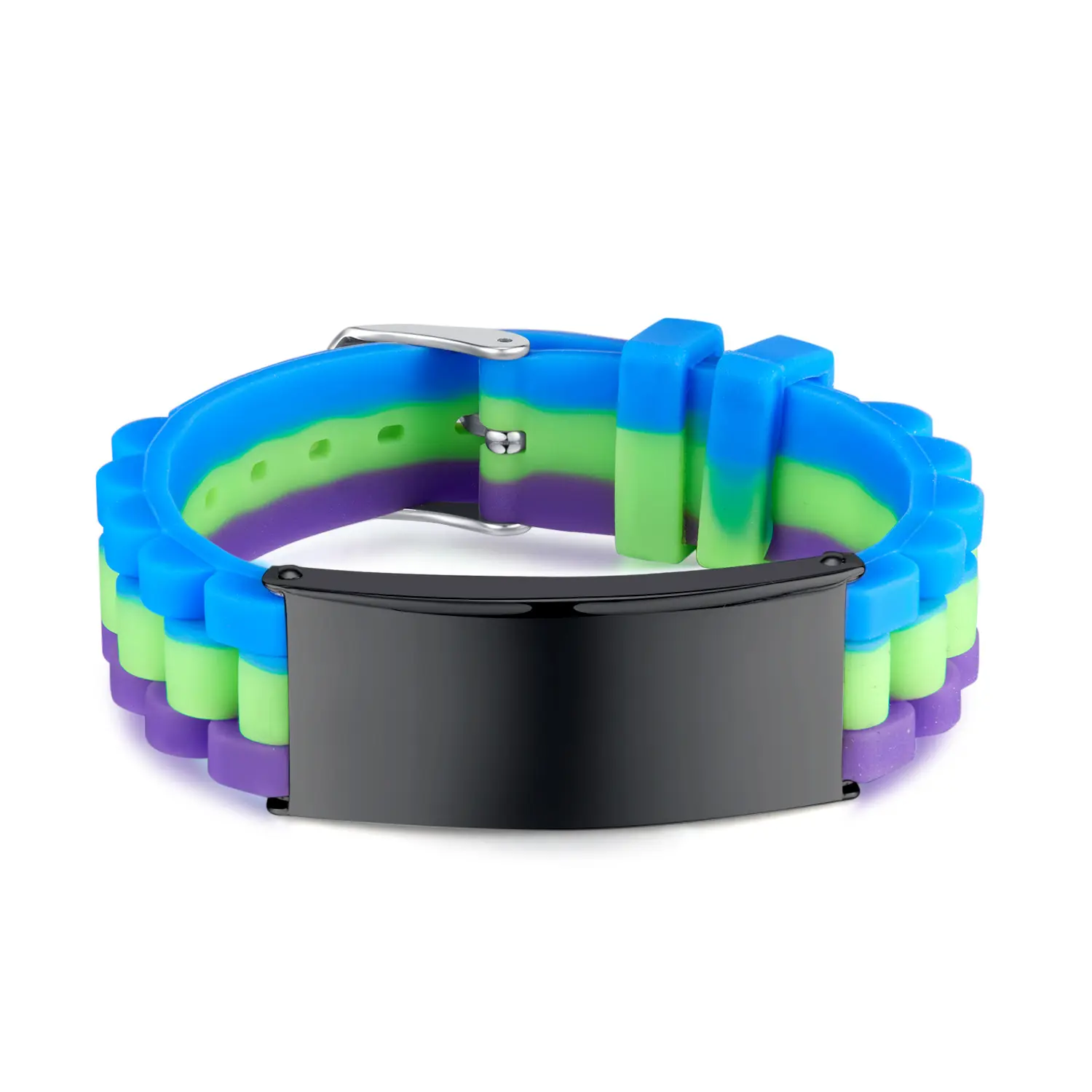 Fine custom name blank bracelet for men stainless steel luxury colorful silicone rubber bracelet
