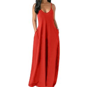 El más nuevo diseño de las mujeres sueltas Casual Slip vestidos sin mangas Color sólido Correa señoras ropa de ocio moda señoras <span class=keywords><strong>vestido</strong></span> largo - Product Image 5
