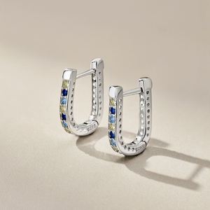 Dylam Dainty 925 Sterling <b>Silver</b> Rhodium Plated Hypoallergenic Fine Jewelry Dress up Colorful 5A Cubic Zirconia <b>Hoop</b> Earrings - Product Image 4
