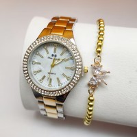 Montres-bracelets Habillées pour Femme, Montre Dorée à Diamants en Cristal, Ensemble Bracelet en Acier Inoxydable Argenté, Horloge WW058
