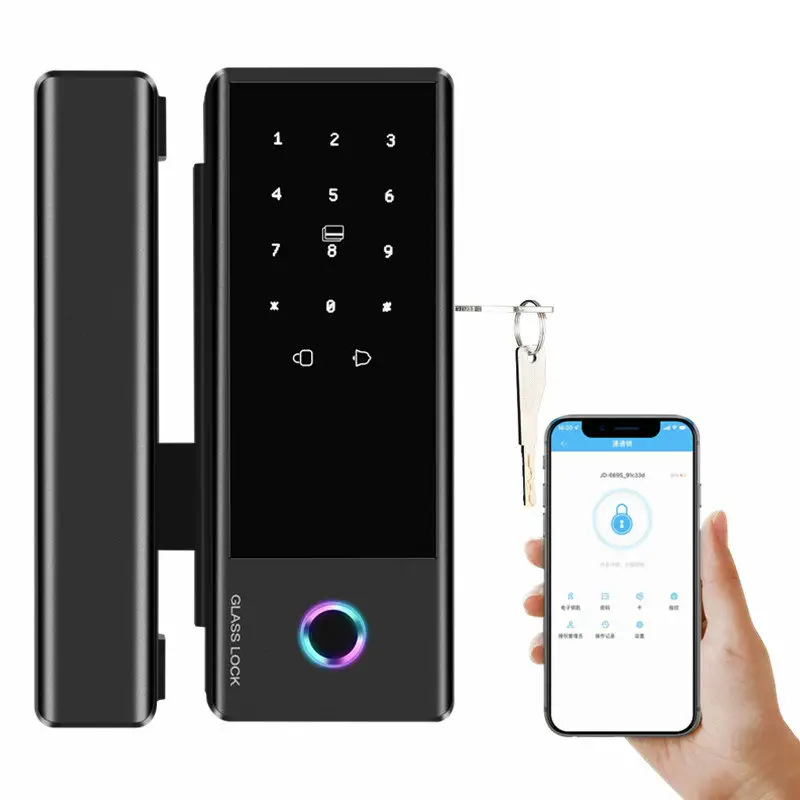 Lermom Access Control Kantoor Glazen Deurslot Ttlock Security Vingerafdruk Tuya Wifi Smart Digitaal Glazen Slot