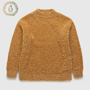 KD Knitwear Manufacturer Custom OEM ODM Designer Long Sleeves Crew Neck Pullover Boucle Yarn Knit Wool Blend Men Sweater