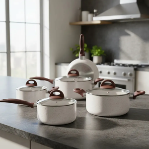 Offre Spéciale : Batterie de Cuisine 9 Pièces en Céramique Antiadhésive avec Poignées en Bois et Couvercles en Verre Silicone pour Cuisinières à Gaz et à Induction – Design Moderne - Product Image 4