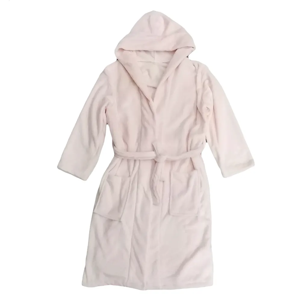 Custom Solid Color Women Blank Microfiber Super Soft Sherpa Sleep Robe Coral Fleece Unisex Couple's Hooded Bathrobe Nightgown