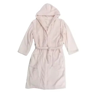Custom Solid Color Women Blank Microfiber Super Soft Sherpa Sleep Robe Coral Fleece Unisex Couple's Hooded Bathrobe Nightgown
