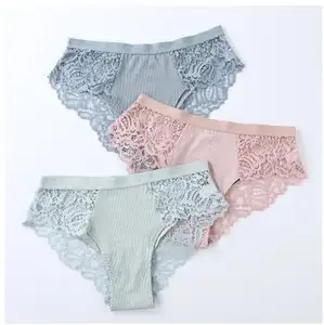 3 Pcs Cotton Panties Lace Underwear Lingerie Panties For Female Ladies Floral Pantys Underpants