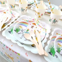Ensemble de couverts pour fête d'anniversaire d'enfants, assiette à gâteau, table de dessert, nappe, assiette de maternelle, assiette en papier jetable, assiette en papier pour animaux