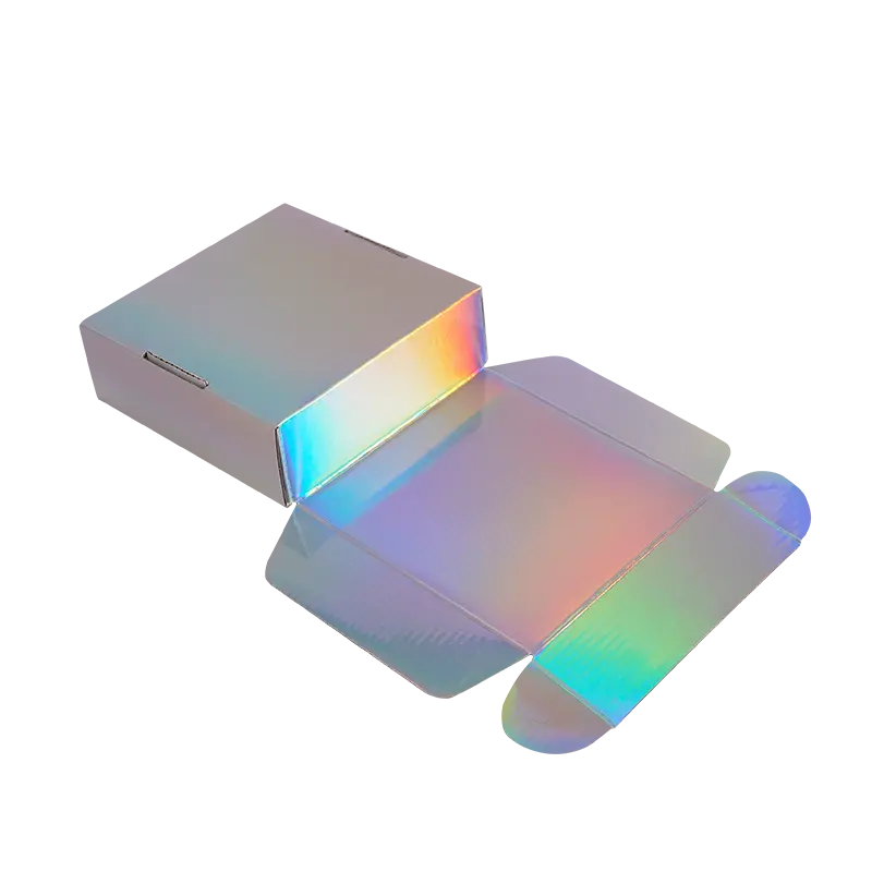 Free Samples hot sale Customised Logo Holographic Printed Makeup Cosmetic Packaging Boxes Large Holographic Mailing Mailer Shipp