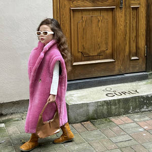 Cute Child Long Colorful Real Sheep Shearling <strong>Gilet</strong> Teddy Coat Winter Wholesale Fashion Kids Teddy Bear Vest - Product Image 3