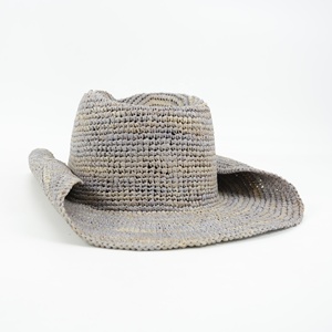 Chapeau de cowboy en paille de raphia <span class=keywords><strong>gris</strong></span> soleil adulte avec garniture de tresse pour hommes et femmes pour les activités d'été en plein air - Product Image 4