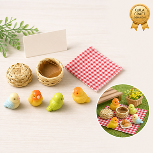Panier miniature tressé en gros avec breloques oiseaux en résine pour maison de poupée, jardin féerique, scrapbooking, artisanat DIY, OEM - Product Image 1