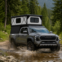 Camper pour camion de qualité RV entièrement amélioré, adapté à la Toyota Tacoma avec une benne de 5 pieds, coque composite robuste pour le camping hors route