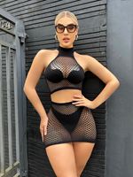 Lingerie Sexy Femme Perspective Creuse Filet Vêtements Vêtements de Nuit Uniforme Tops Hip Pack Jupe Ensembles