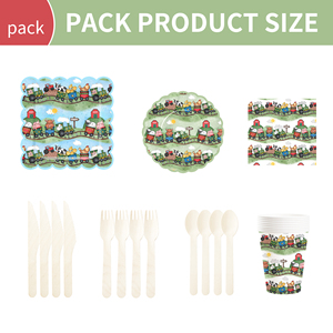 DAMAI Nouveaux Assiettes, Gobelets et Serviettes en Papier Jetables Thème Train et Animaux de la Ferme pour Fêtes et Célébrations d'Anniversaire - Product Image 6