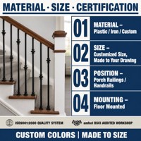 Rampe de balcon de luxe en plastique style fer forgé, balustre noir, main courante en bois pour villa, maison, porche, escalier, marches, sur mesure USA
