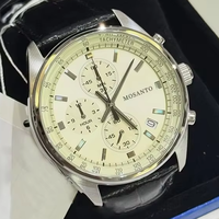 Montre à quartz pour homme, cadran crème, lunette tachymètre, fonction date, bracelet en cuir motif crocodile, style business décontracté, multifonctionnelle, avec boîte