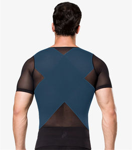 Camisa de compresión para hombre, <span class=keywords><strong>camiseta</strong></span> moldeadora de Cuerpo Adelgazante con cremallera, ropa interior de entrenamiento de <span class=keywords><strong>Abdomen</strong></span> Abs, 180G, venta al por mayor - Product Image 6