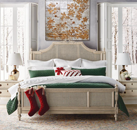 Lit King Size en Bois Massif et Rotin, Style Rétro Français, Meuble de Chambre Villa, Lavable, Personnalisable, Grande Surface, Vente Chaude