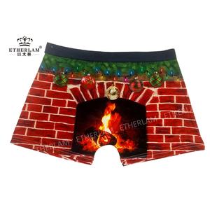 Offre Spéciale de haute qualité sous-vêtements pour hommes personnalisés joyeux noël respirant Spandex Boxer homme slips avec chaussettes de noël imprimées - Product Image 4