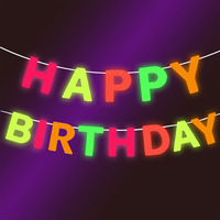 Vente en gros Veilleuse néon Happy Birthday Décorations de fête dansante fluorescente Bannière d'anniversaire