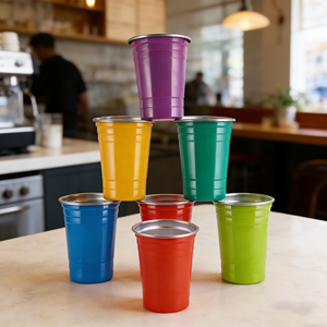 Gobelets jetables pour fêtes, boissons, jus, en acier inoxydable coloré sur mesure, 500 ml, noirs, pour bar de stade - Product Image 1