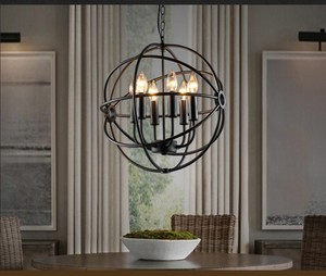 Lampadario Vintage in Ferro, Lampada a Sospensione Rustica in Metallo con Lampadina LED a Candela, Lampada da Soffitto per Interni con Decorazione Sospesa - Product Image 1